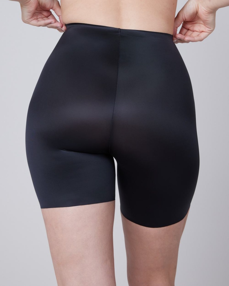 Black Spanx Shaping Satin Mid-thigh Short | CPFIA-3498