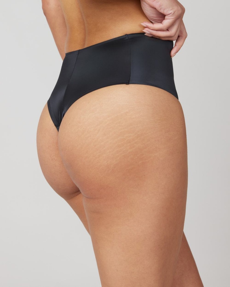 Black Spanx Shaping Satin Thong | NUDOK-5418