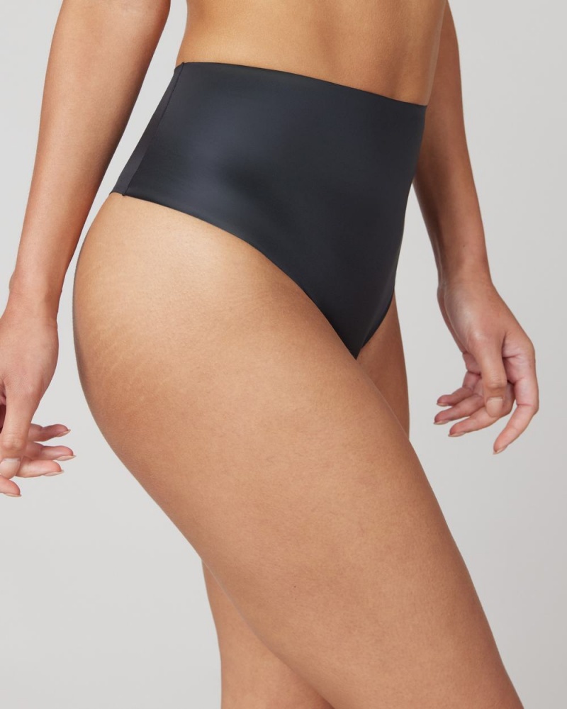 Black Spanx Shaping Satin Thong | NUDOK-5418