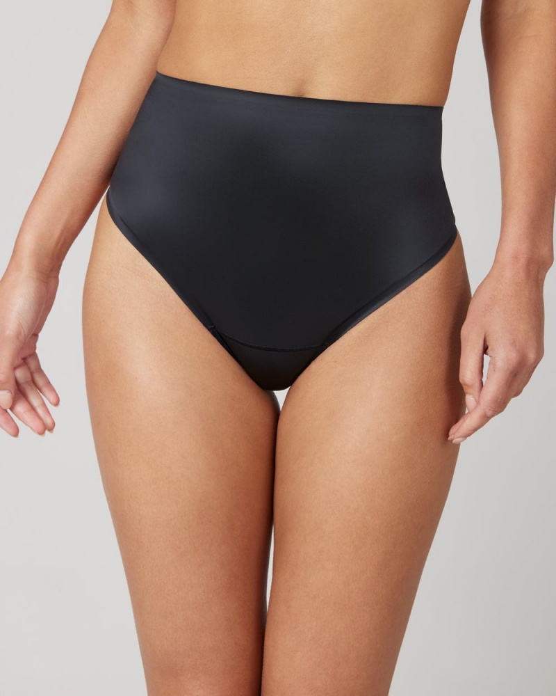 Black Spanx Shaping Satin Thong | NUDOK-5418