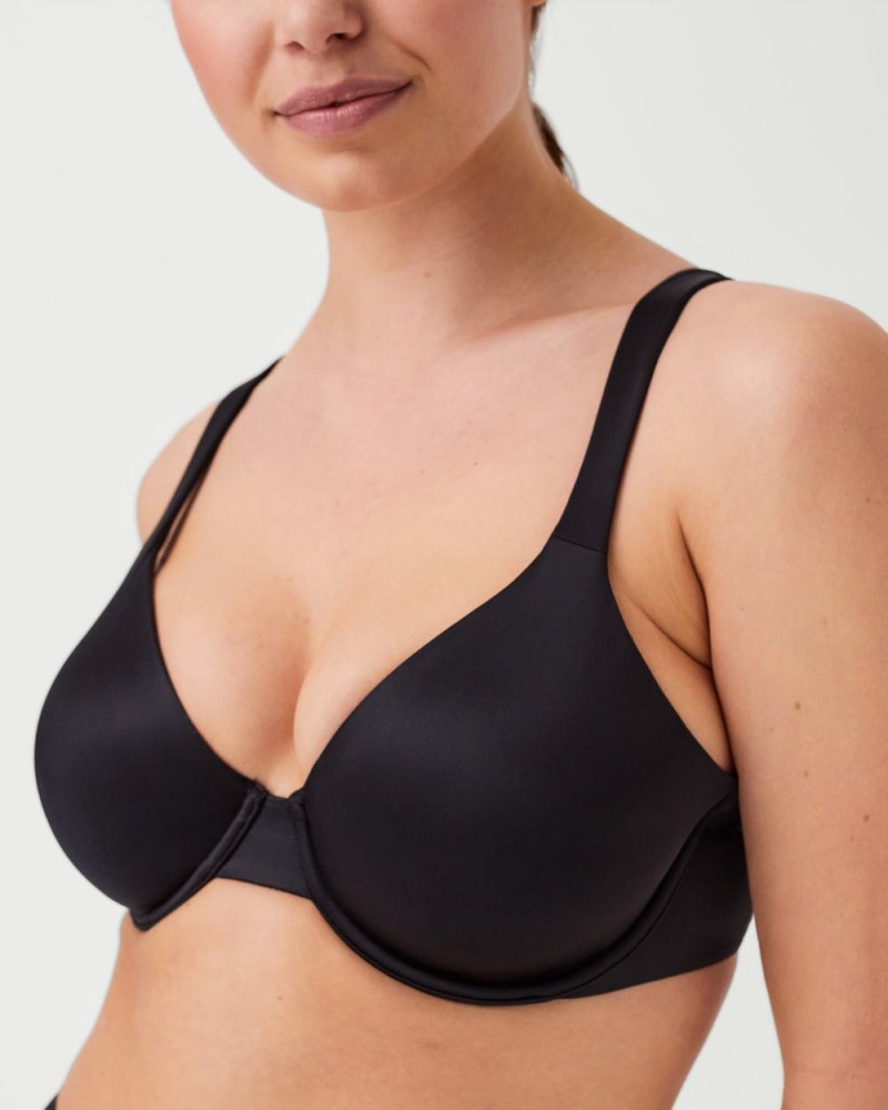 Black Spanx Shaping Satin Unlined Full Coverage Bra | GWAOJ-3470