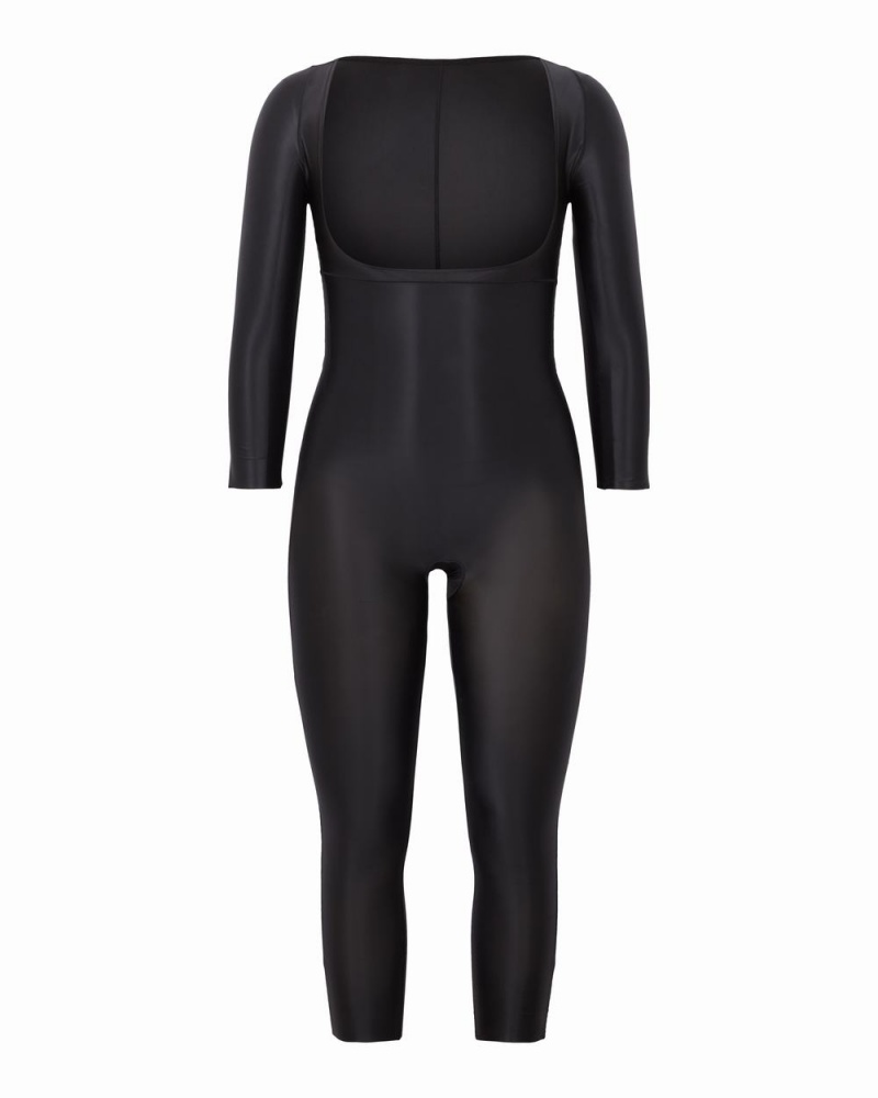 Black Spanx Suit Your Fancy Open-Bust 3/4 Sleeve Catsuit | HRUKW-5819