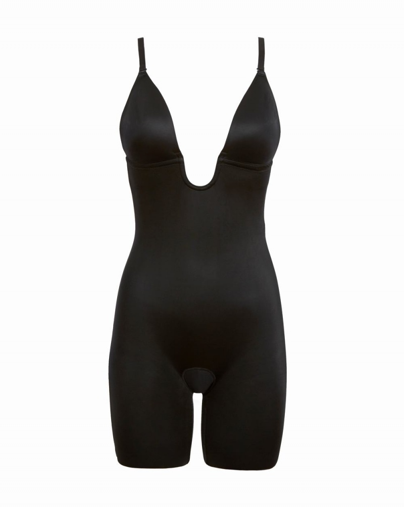 Black Spanx Suit Your Fancy Plunge Low-Back Mid-Thigh Bodysuit | GKDLZ-9071