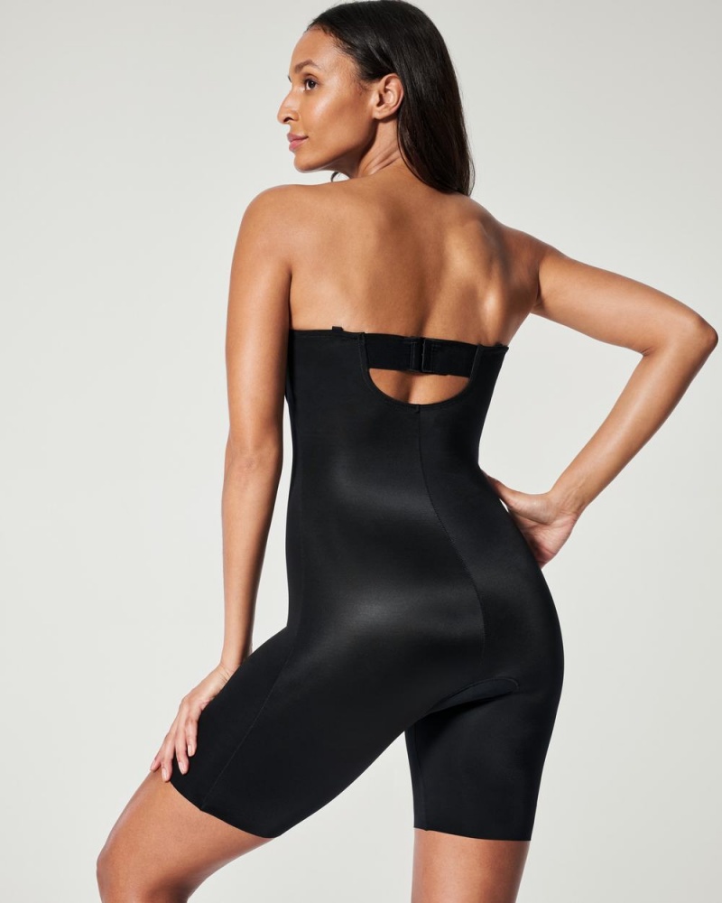 Black Spanx Suit Your Fancy Strapless Cupped Mid-Thigh Bodysuit | LCVHW-4208