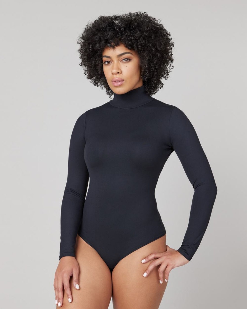 Black Spanx Suit Yourself Long Sleeve Turtleneck Thong Bodysuit | VSMWT-2137