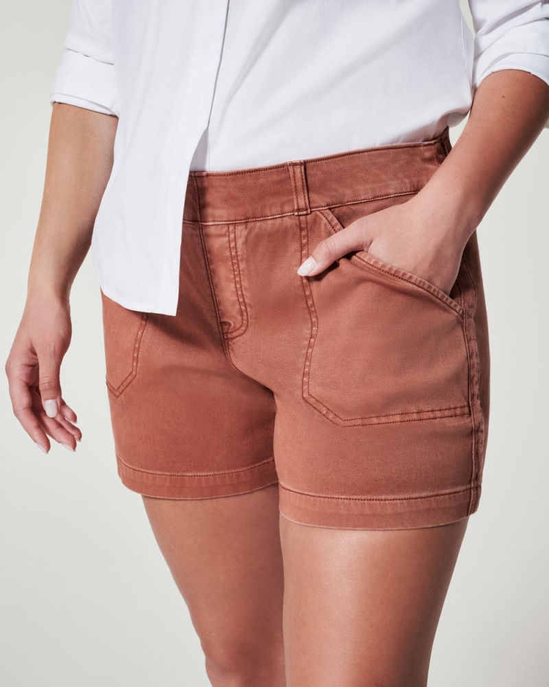 Brown Spanx Stretch Twill Shorts, 4