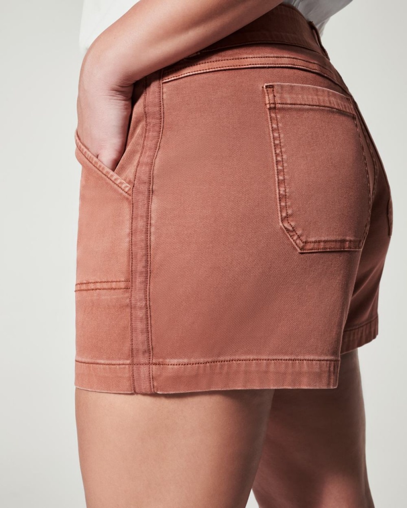 Brown Spanx Stretch Twill Shorts, 4