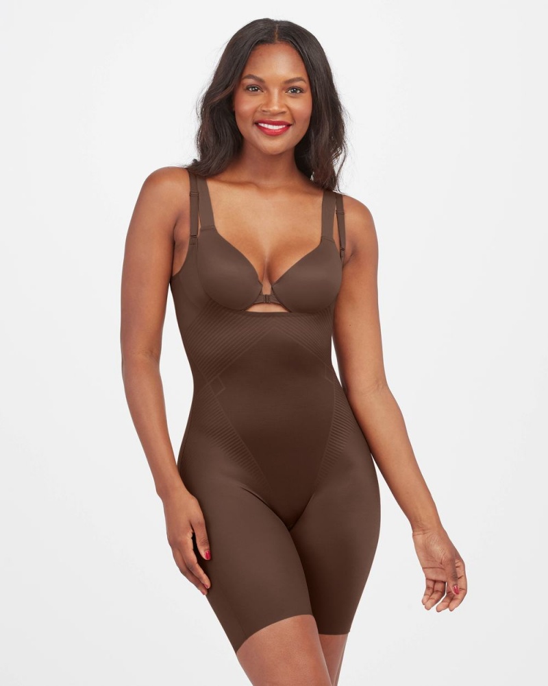 Brown Spanx Thinstincts® 2.0 Open-Bust Mid-Thigh Bodysuit | XZDSB-2916