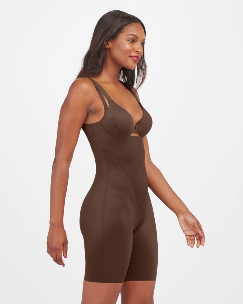 Brown Spanx Thinstincts® 2.0 Open-Bust Mid-Thigh Bodysuit | XZDSB-2916