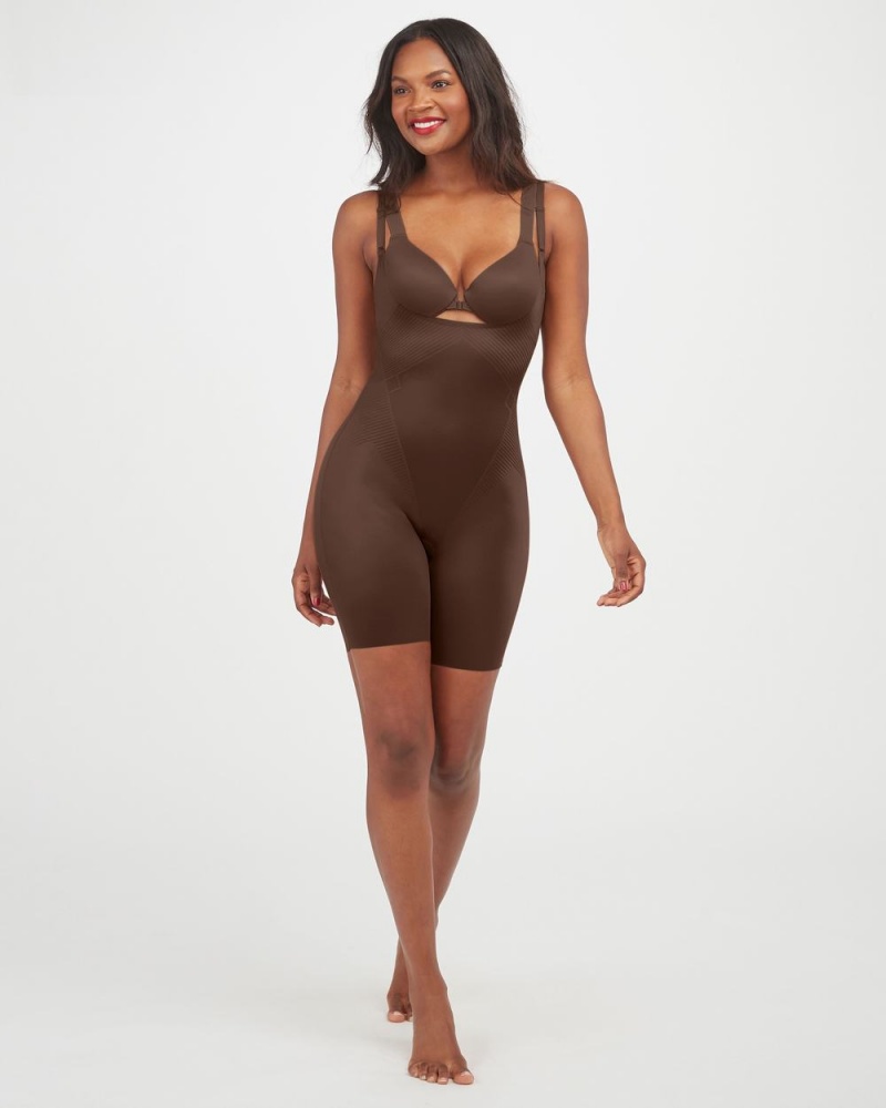 Brown Spanx Thinstincts® 2.0 Open-Bust Mid-Thigh Bodysuit | XZDSB-2916