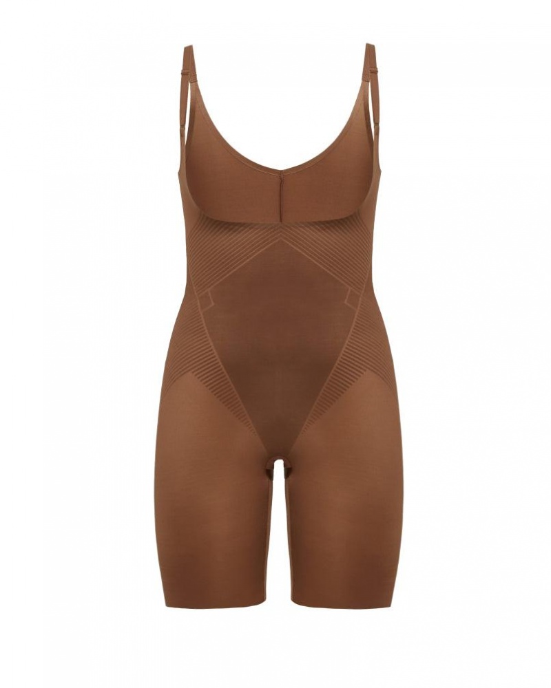 Brown Spanx Thinstincts® 2.0 Open-Bust Mid-Thigh Bodysuit | XZDSB-2916