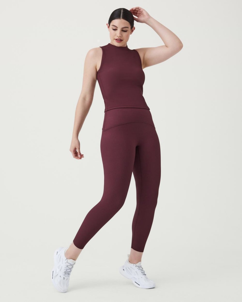 Burgundy Spanx Booty Boost® Active Contour Rib 7/8 Leggings | AYSQL-6107