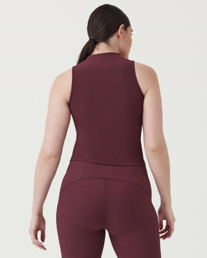 Burgundy Spanx Contour Rib Mock Neck Tank | QFKUA-9126