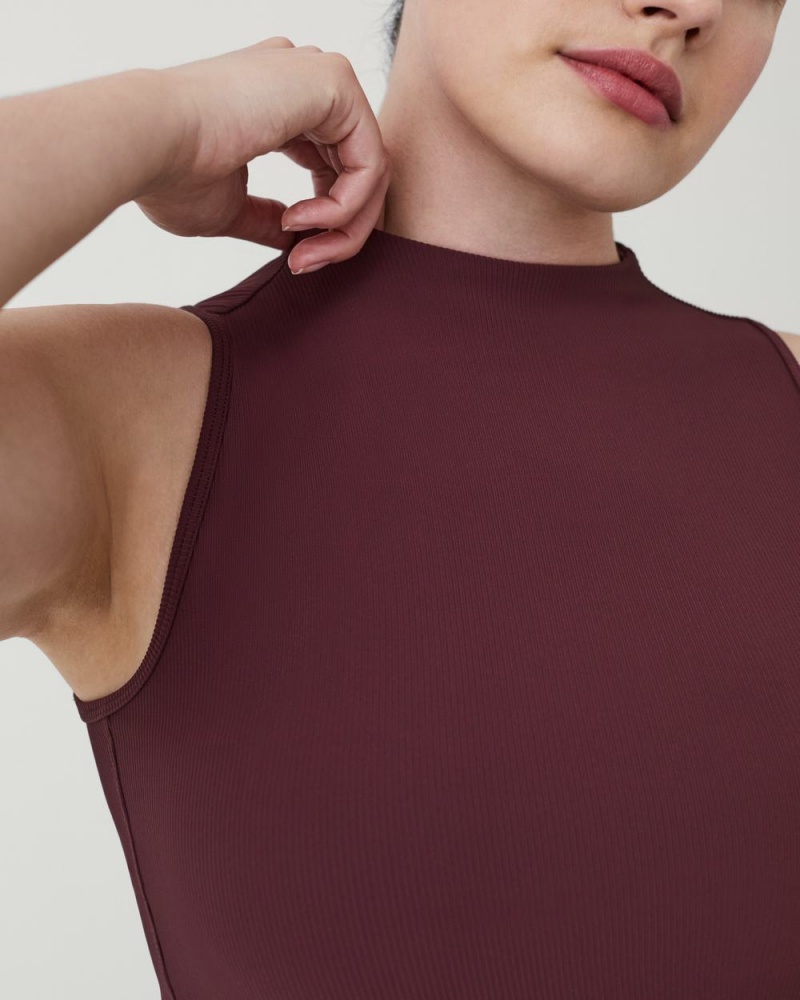 Burgundy Spanx Contour Rib Mock Neck Tank | QFKUA-9126