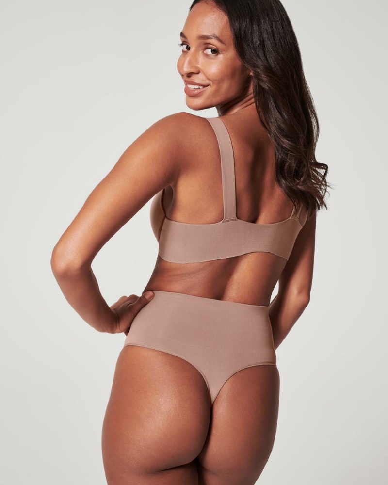 Cafe Au Lait Spanx EcoCare Seamless Shaping Thong | TMSVY-8605