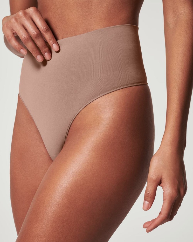 Cafe Au Lait Spanx EcoCare Seamless Shaping Thong | TMSVY-8605