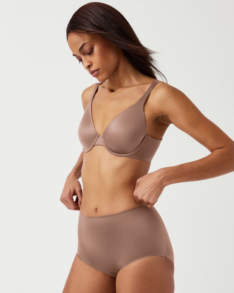 Cafe Au Lait Spanx Shaping Satin Unlined Full Coverage Bra | MTHIE-2678