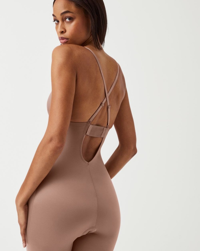 Cafe Au Lait Spanx Suit Your Fancy Plunge Low-Back Mid-Thigh Bodysuit | EFOAQ-5742