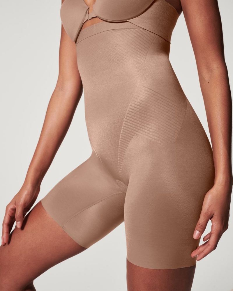 Cafe Au Lait Spanx Thinstincts® 2.0 High-Waisted Mid-Thigh Short | NZBJV-6258