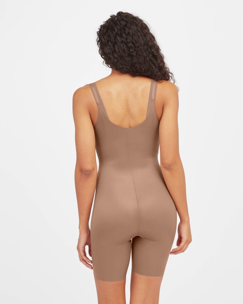 Cafe Au Lait Spanx Thinstincts® 2.0 Open-Bust Mid-Thigh Bodysuit | TNMHV-6935