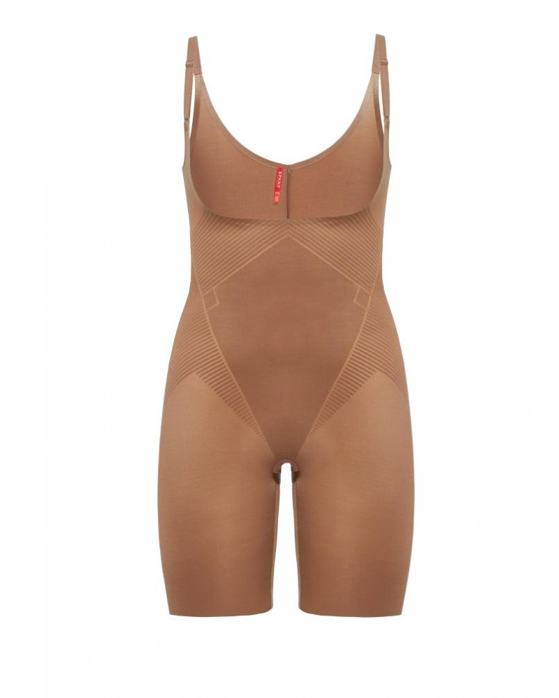 Cafe Au Lait Spanx Thinstincts® 2.0 Open-Bust Mid-Thigh Bodysuit | TNMHV-6935