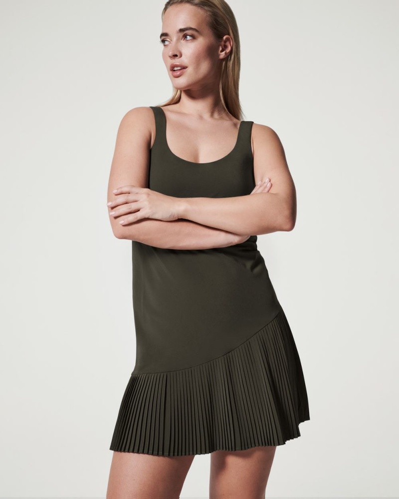 Deep Green Grey Spanx Yes, Pleats! Dress | TSOWI-2956