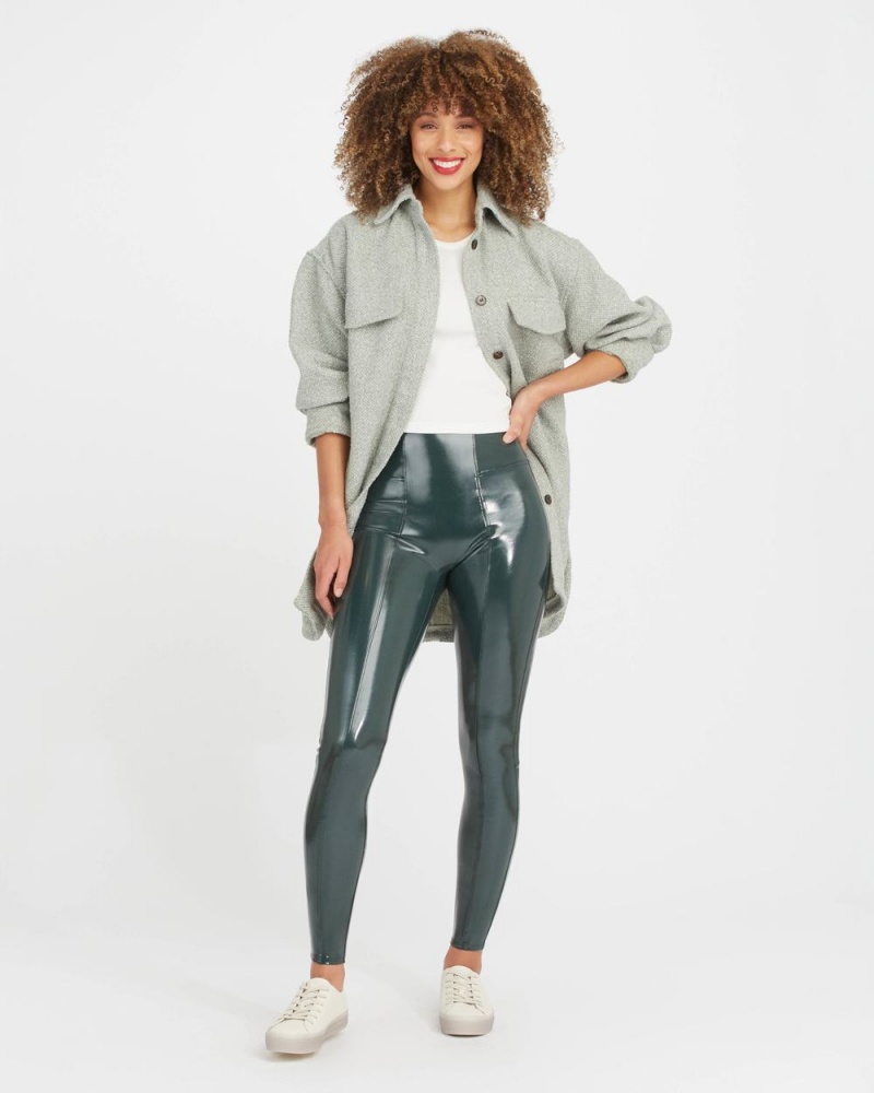 Deep Green Spanx Faux Patent Leather Leggings | CJXZW-7319