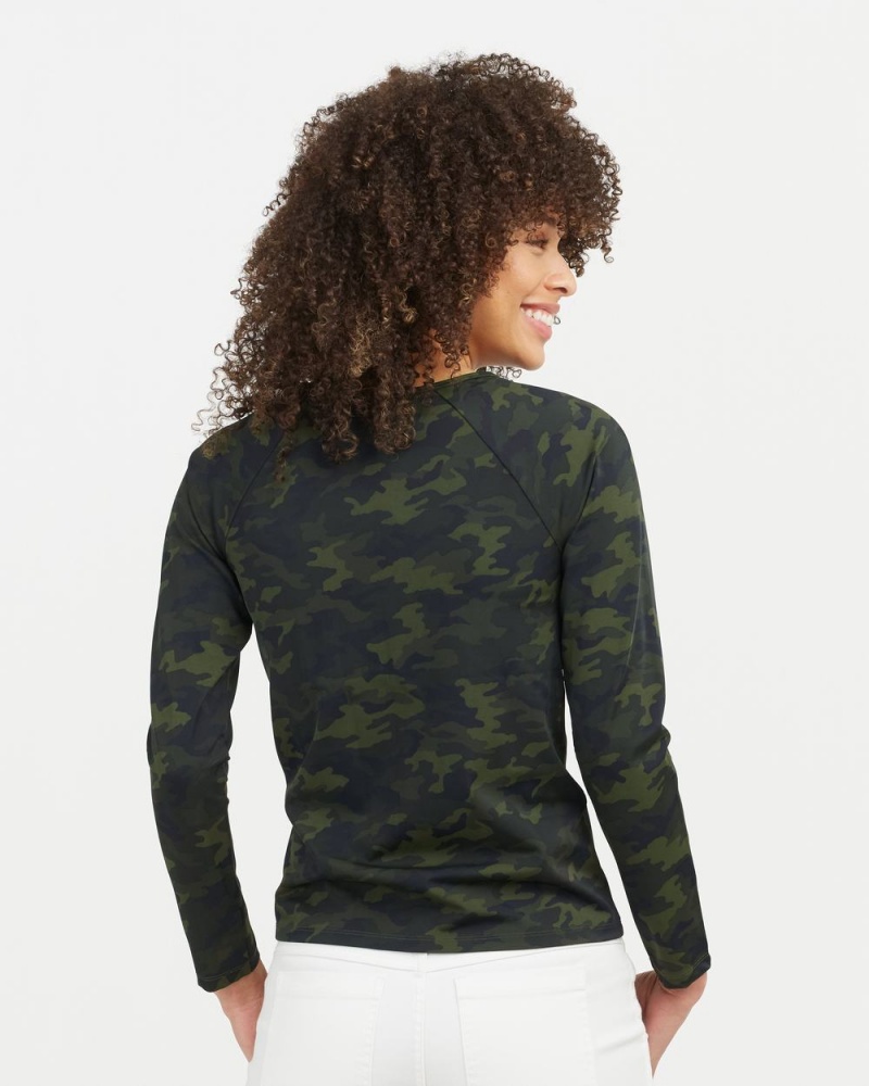 Green Camo Spanx Long Sleeve Swim Shirt | UKCNA-1063