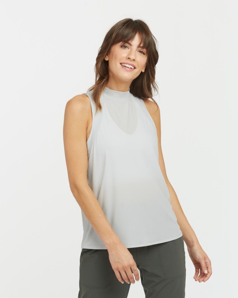 Grey Spanx Go Lightly Ribbed Mock Neck Tank | VOEQS-9315