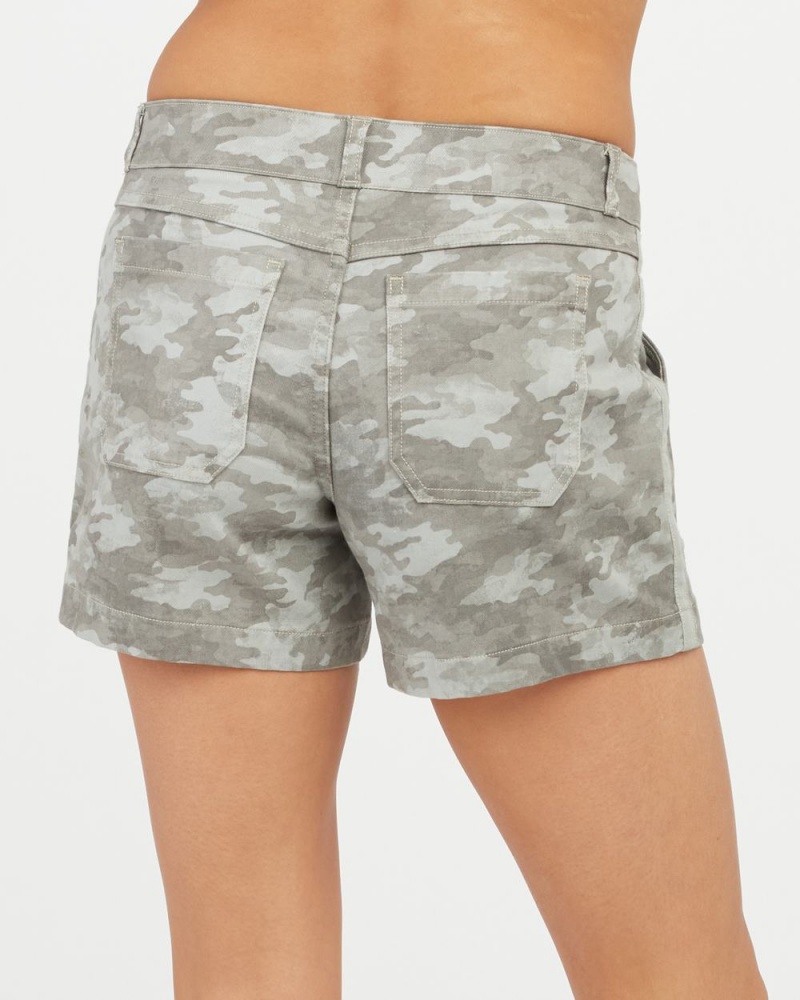 Grey Wash Camo Spanx Stretch Twill Shorts, 4