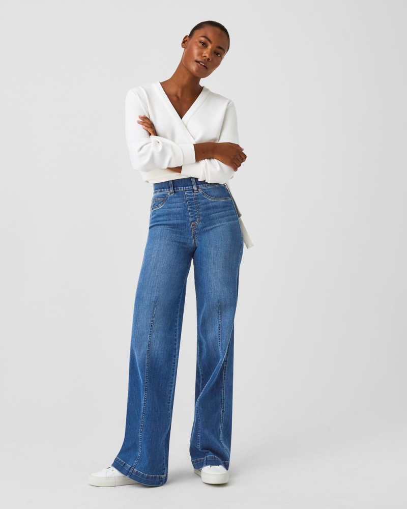 Indigo Spanx Seamed Front Wide Leg Jeans | SKWRP-8597