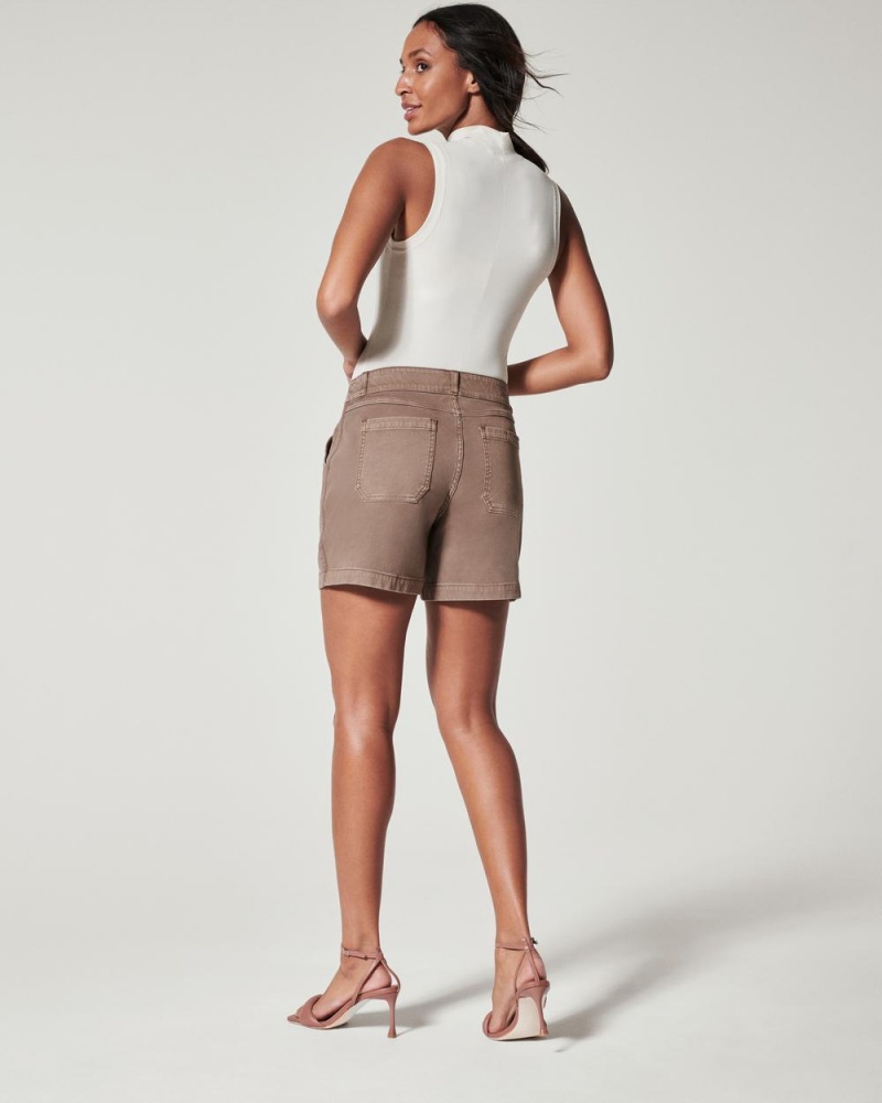 Khaki Spanx Stretch Twill Shorts, 6