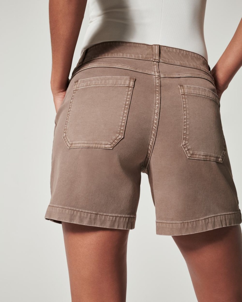 Khaki Spanx Stretch Twill Shorts, 6