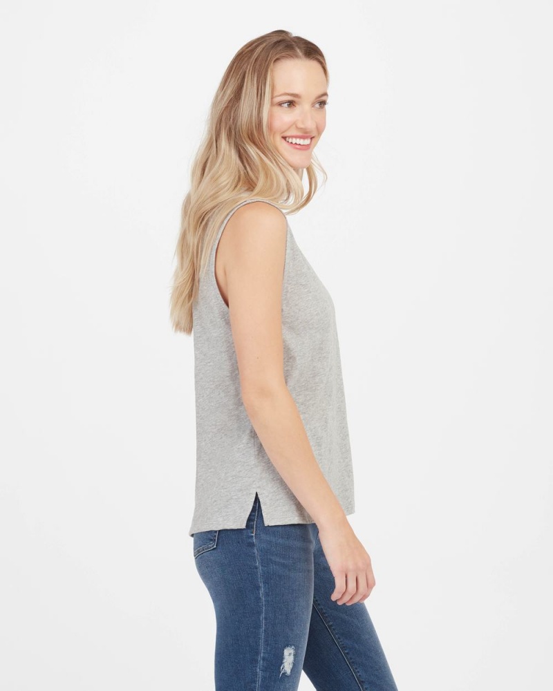 Light Grey Spanx Pima Cotton Muscle Tee | OMIVT-4035