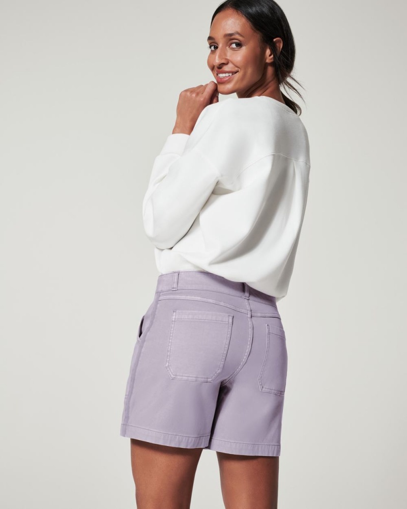 Light Purple Spanx Stretch Twill Shorts, 6