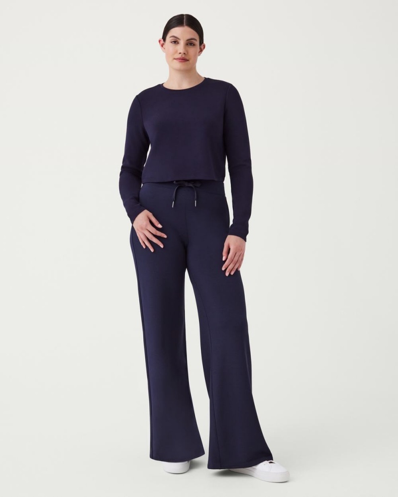 Navy Spanx AirEssentials Cropped Long Sleeve Top | UIBKQ-5230