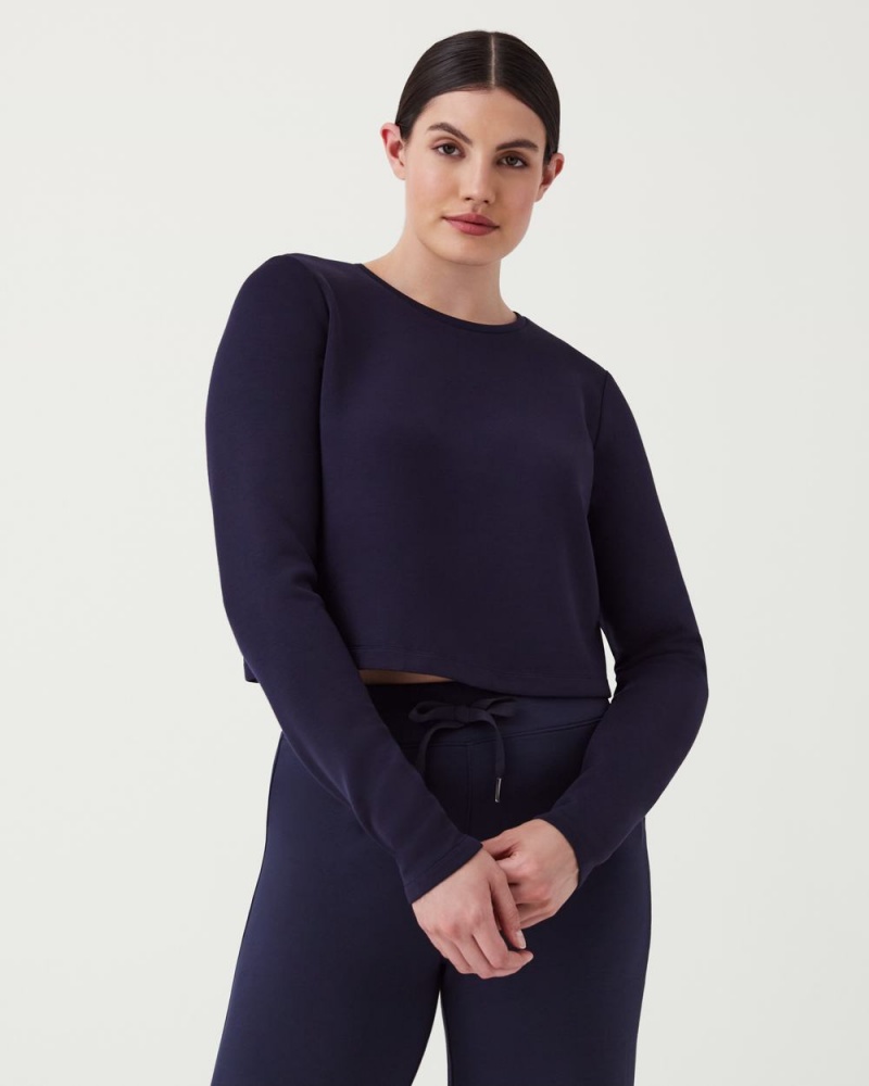 Navy Spanx AirEssentials Cropped Long Sleeve Top | UIBKQ-5230