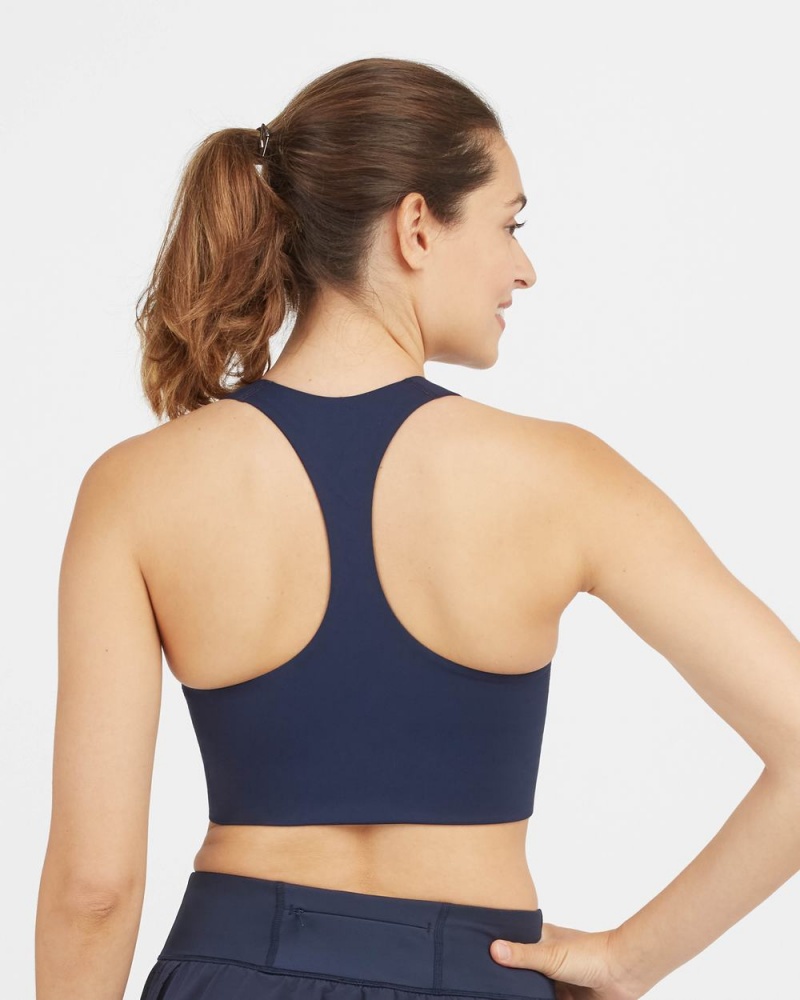 Navy Spanx Longline Medium Impact Sports Bra | QRFGV-5986