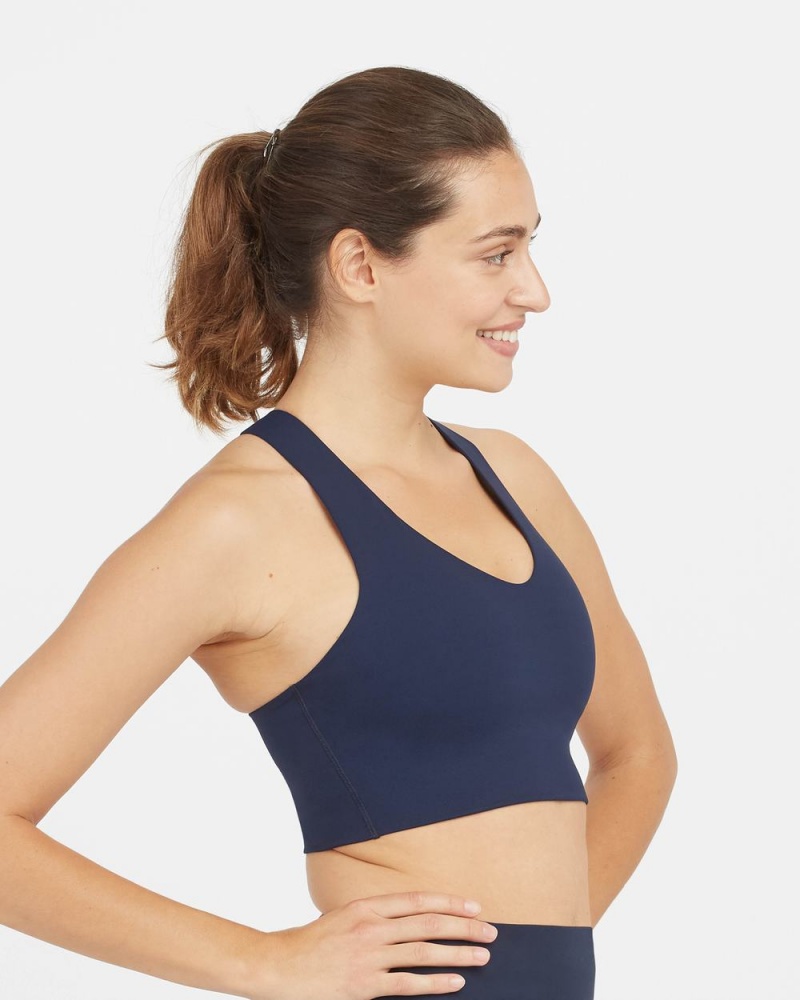 Navy Spanx Longline Medium Impact Sports Bra | QRFGV-5986