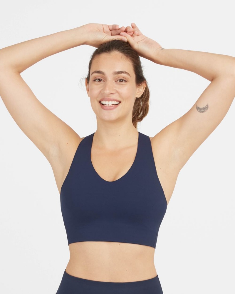 Navy Spanx Longline Medium Impact Sports Bra | QRFGV-5986