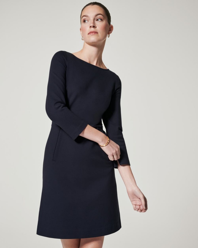 Navy Spanx The Perfect A-line 3/4 Sleeve Dress | LNSHW-6094