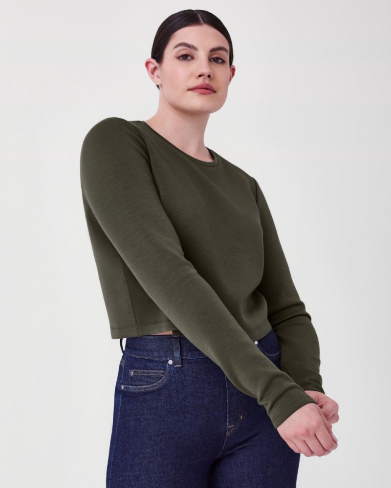 Olive Spanx AirEssentials Cropped Long Sleeve Top | YZORE-9350