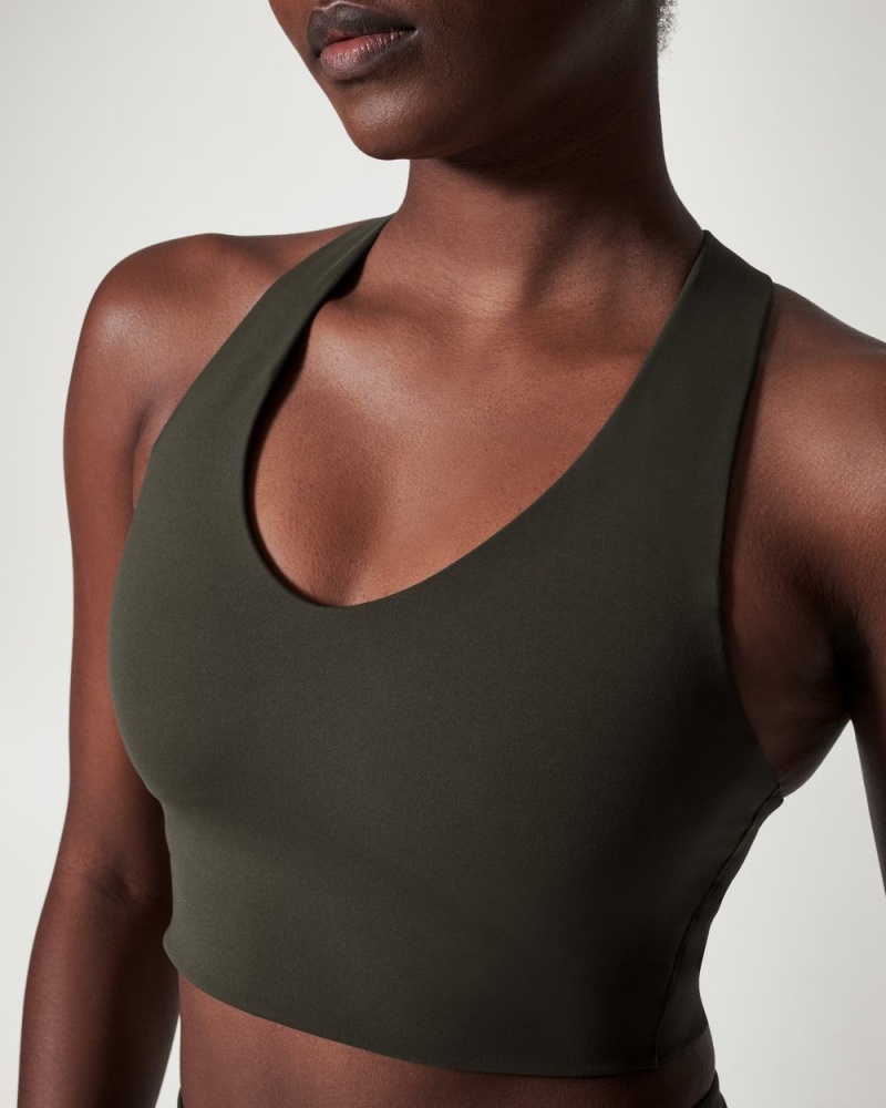 Olive Spanx Longline Medium Impact Sports Bra | WJCSF-0897