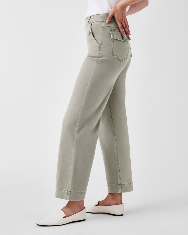 Olive Spanx Stretch Twill Cropped Wide Leg Pant | OIYAP-2178