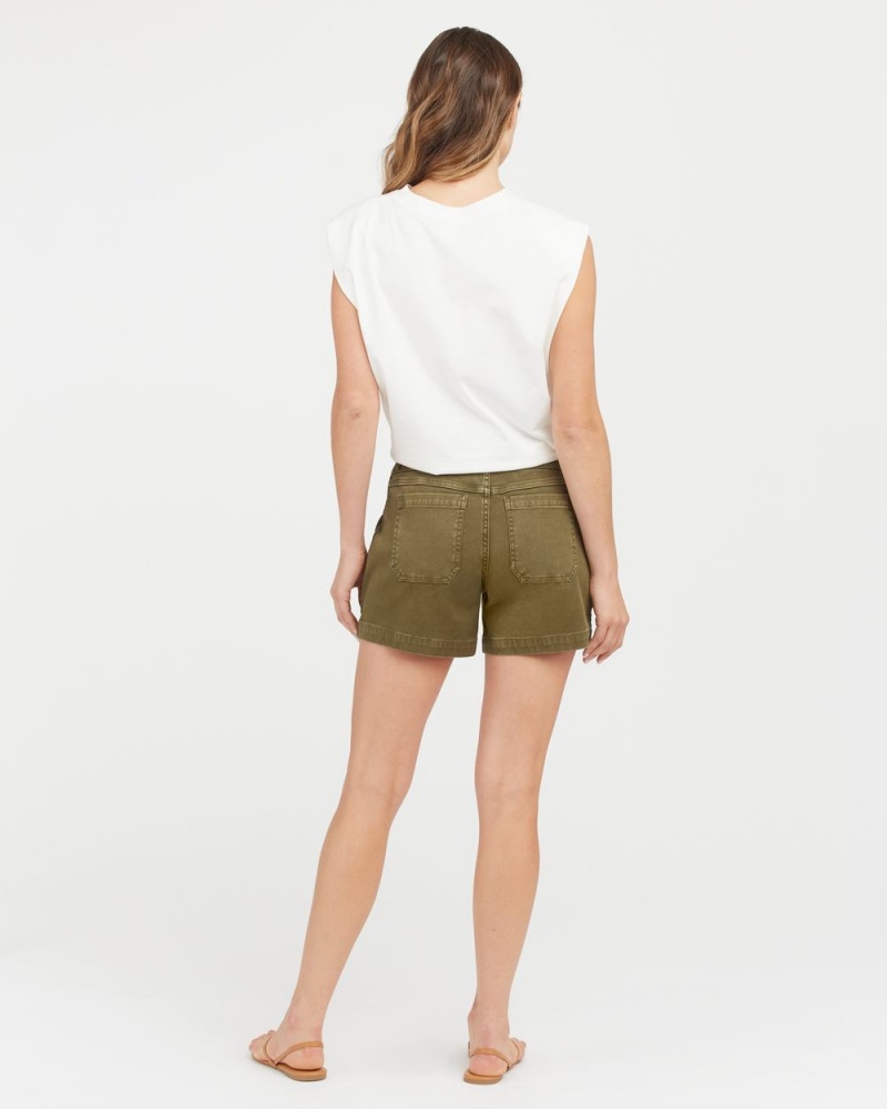 Olive Spanx Stretch Twill Shorts, 4