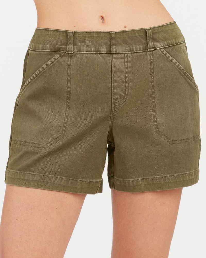 Olive Spanx Stretch Twill Shorts, 4