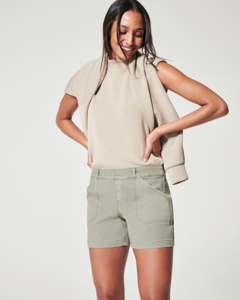 Olive Spanx Stretch Twill Shorts, 4