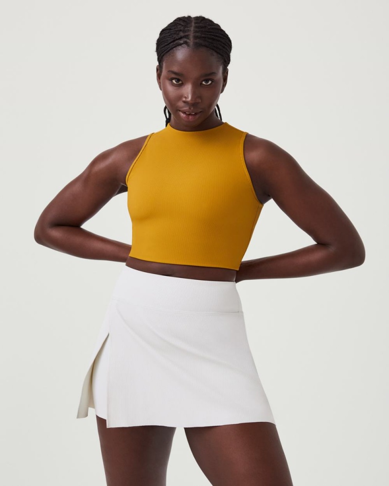 Orange Mustard Spanx Contour Rib Mock Neck Crop Top | QDAXH-7091