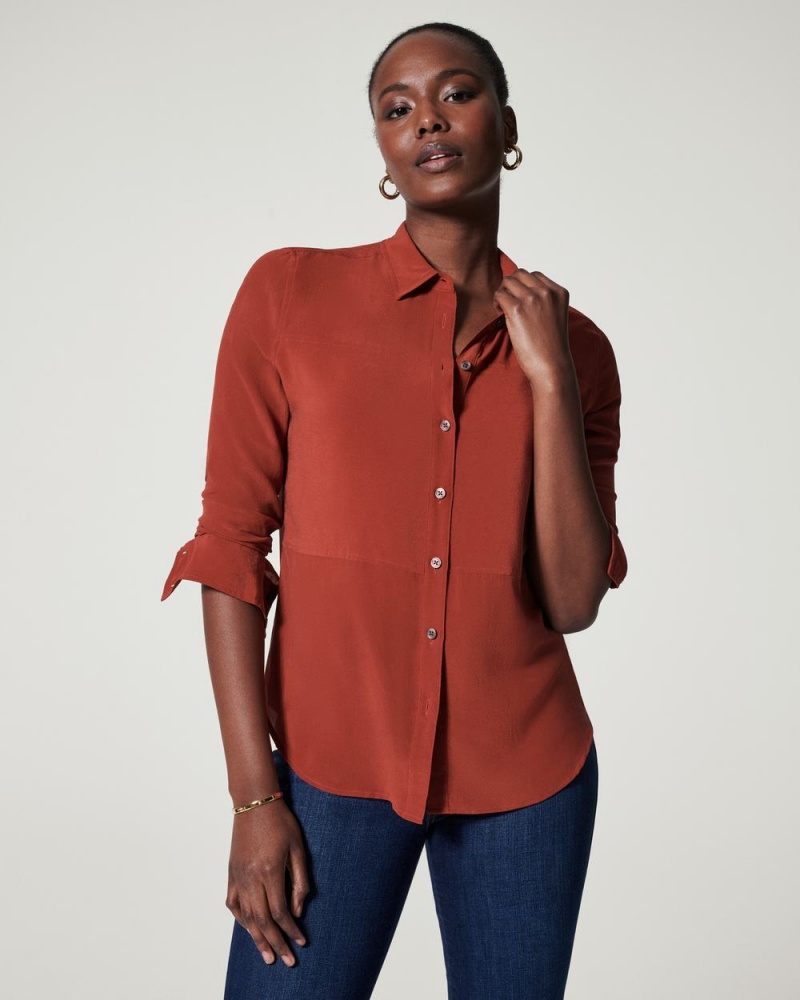 Orange Spanx Low Maintenance Silk Button Down | EYZGN-8301