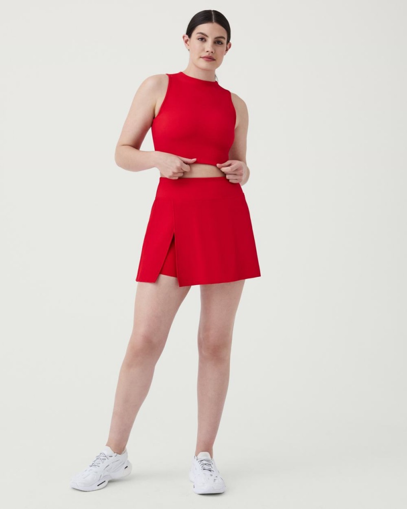 Red Spanx Contour Rib Mock Neck Crop Top | QDHEY-4853